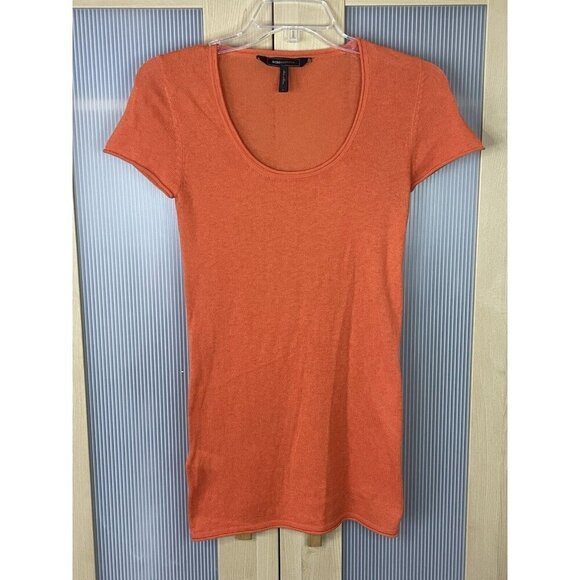 BCBGMaxAzria Tops - BCBG MaxAzria Women's Cashmere Top Short Sleeve Knit Sweater‎ Orange Sz M Casual
